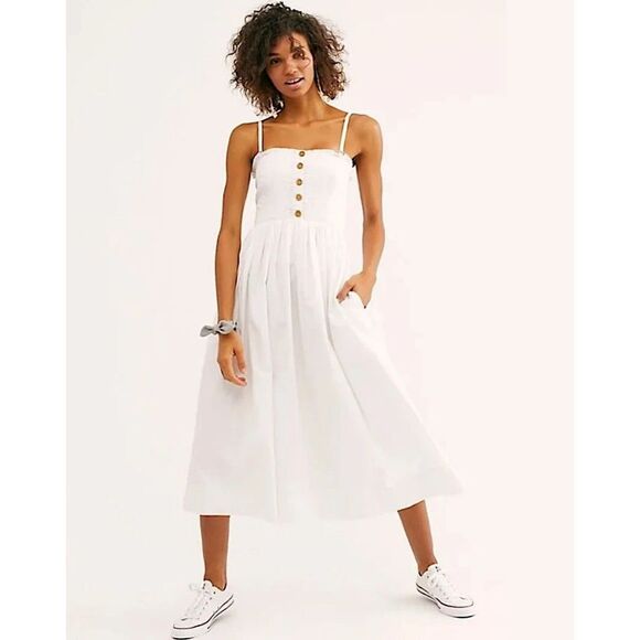 Free People Lilah Pleated Tube Dress White Midi Dress Size S - Picture 2 of 7